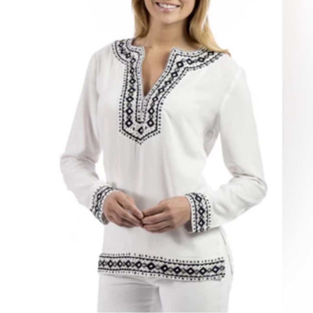 Ellie Kai Tunic White Long Sleeve Embroidered Tunic Top X-Large NWT Summer